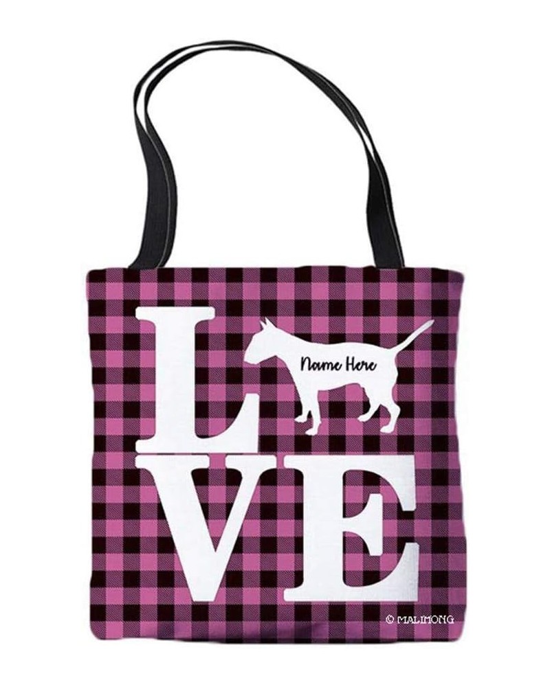 Dog Personalized Tote Bag Bull Terrier Silhouette Puppy Pink Lattice Bag Bull Terrier $9.89 Travel Gear