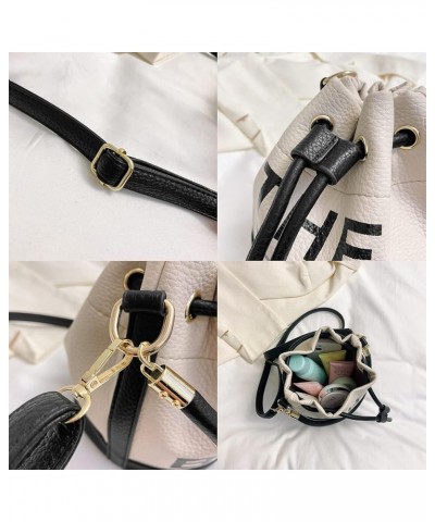 The Bucket Bag for Women, Small Leather Bucket Bag Purses, Crossbody/Handbag/Hobo Bag(7.9 * 7.9 * 8.3in) Splicing Beige $13.0...