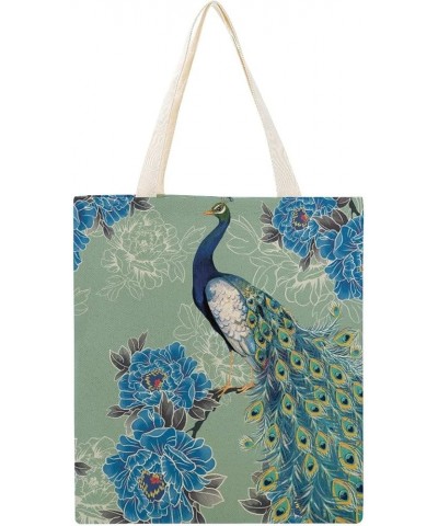 Canvas Tote Bag, Peacock Feature Shopping Bag with Zipper & Handle for School Travel, Reusable Shopping Grocery Bags Style-8 ...