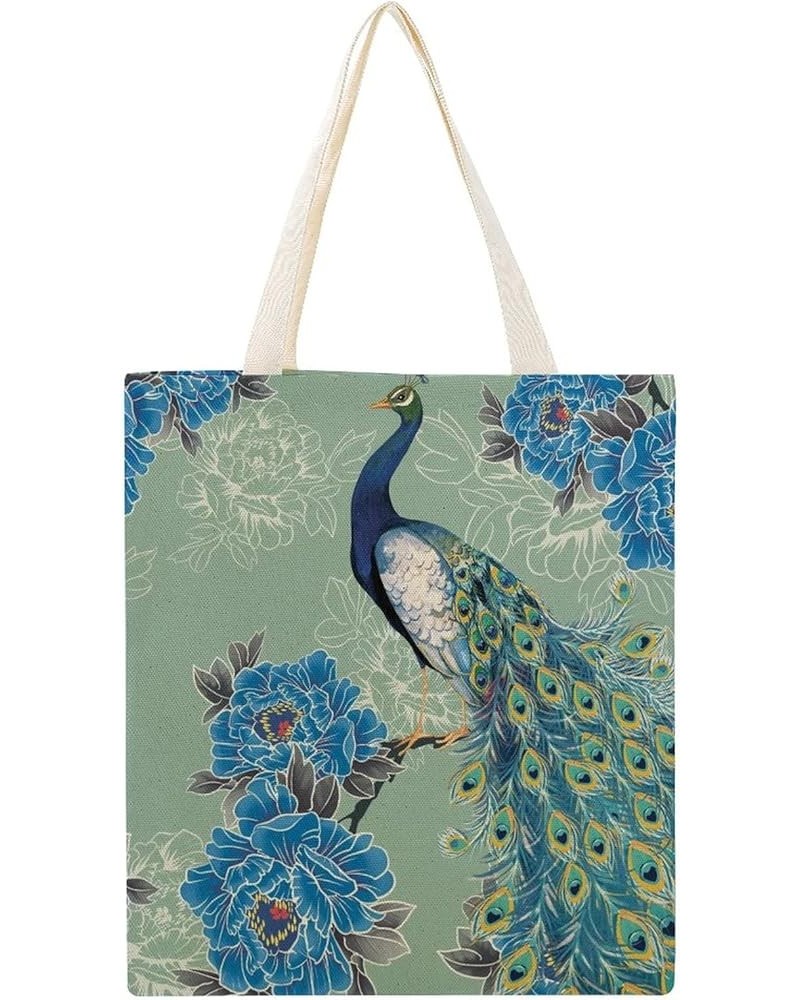 Canvas Tote Bag, Peacock Feature Shopping Bag with Zipper & Handle for School Travel, Reusable Shopping Grocery Bags Style-8 ...