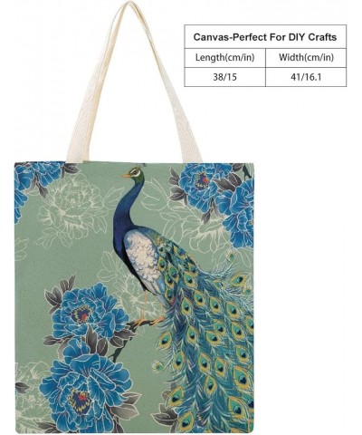 Canvas Tote Bag, Peacock Feature Shopping Bag with Zipper & Handle for School Travel, Reusable Shopping Grocery Bags Style-8 ...