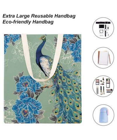 Canvas Tote Bag, Peacock Feature Shopping Bag with Zipper & Handle for School Travel, Reusable Shopping Grocery Bags Style-8 ...