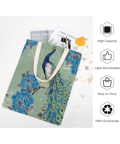 Canvas Tote Bag, Peacock Feature Shopping Bag with Zipper & Handle for School Travel, Reusable Shopping Grocery Bags Style-8 ...