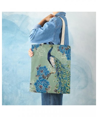 Canvas Tote Bag, Peacock Feature Shopping Bag with Zipper & Handle for School Travel, Reusable Shopping Grocery Bags Style-8 ...