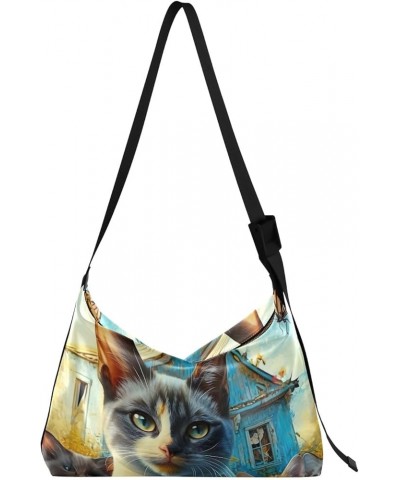 Mardi Gras Plaid Pattern PU Leather Shoulder Bags Women's Shoulder Handbags Leather Crossbody Bags for Women Cats Fantasy Hou...