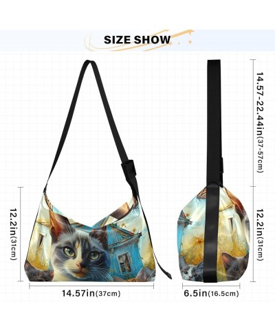 Mardi Gras Plaid Pattern PU Leather Shoulder Bags Women's Shoulder Handbags Leather Crossbody Bags for Women Cats Fantasy Hou...