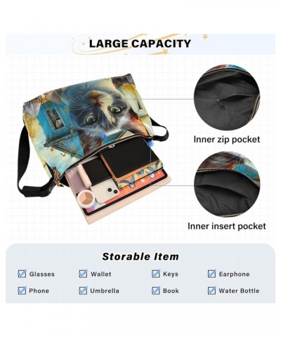 Mardi Gras Plaid Pattern PU Leather Shoulder Bags Women's Shoulder Handbags Leather Crossbody Bags for Women Cats Fantasy Hou...