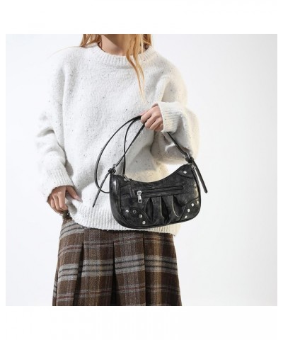 Rivet Crossbody Bag Punk Style Fashion Handbag Zipper Closure Crescent Bag Everyday Purse for Women and Girls Black $12.25 Ho...