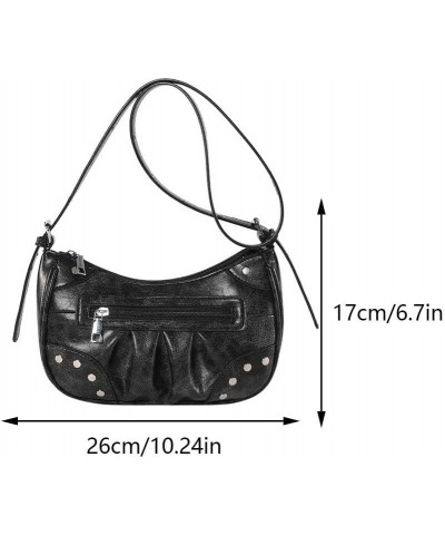 Rivet Crossbody Bag Punk Style Fashion Handbag Zipper Closure Crescent Bag Everyday Purse for Women and Girls Black $12.25 Ho...