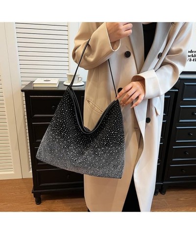 Women's suede bag Rhinestone Sparkling Starry Sky Fashion Tote Bag Shoulder Bag Black $17.22 Totes