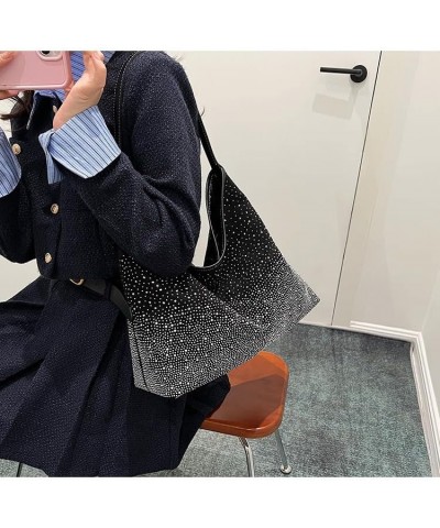 Women's suede bag Rhinestone Sparkling Starry Sky Fashion Tote Bag Shoulder Bag Black $17.22 Totes