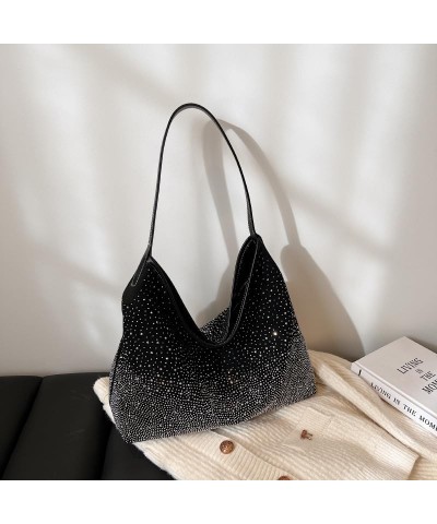 Women's suede bag Rhinestone Sparkling Starry Sky Fashion Tote Bag Shoulder Bag Black $17.22 Totes