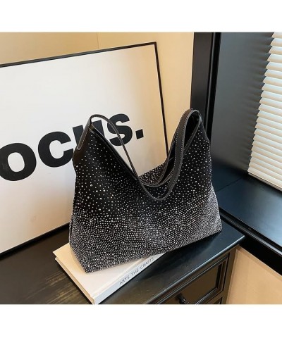 Women's suede bag Rhinestone Sparkling Starry Sky Fashion Tote Bag Shoulder Bag Black $17.22 Totes