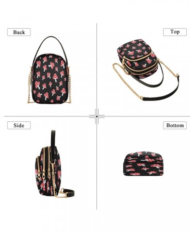 Red Mushroom on Black Small Chain Crossbody Travel Bag Handbag Cell Phone Purse for Women $11.00 Crossbody Bags