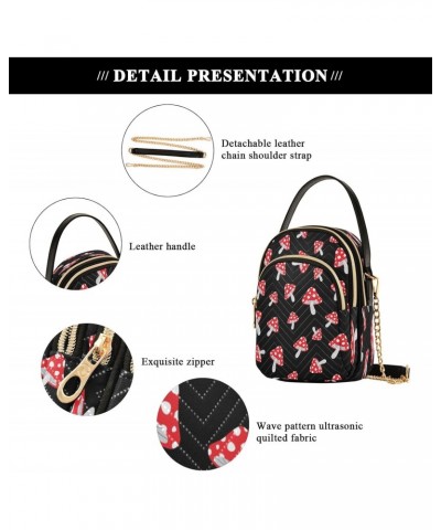 Red Mushroom on Black Small Chain Crossbody Travel Bag Handbag Cell Phone Purse for Women $11.00 Crossbody Bags