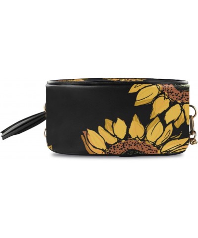 Small Crossbody Bag Sunflower Floral Black Womens Shoulder Chain Bag PU Leather Small Purse With Tassel $11.52 Shoulder Bags