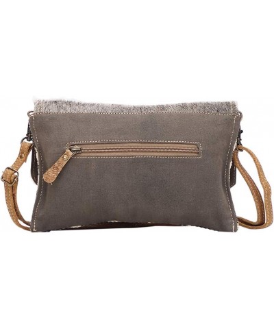 Pearl Grey Upcycled Canvas & Cowhide Small Crossbody Bag S-1490 $12.29 Crossbody Bags