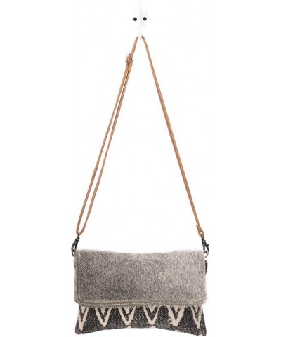 Pearl Grey Upcycled Canvas & Cowhide Small Crossbody Bag S-1490 $12.29 Crossbody Bags