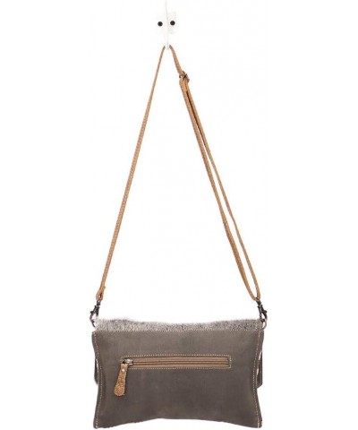 Pearl Grey Upcycled Canvas & Cowhide Small Crossbody Bag S-1490 $12.29 Crossbody Bags