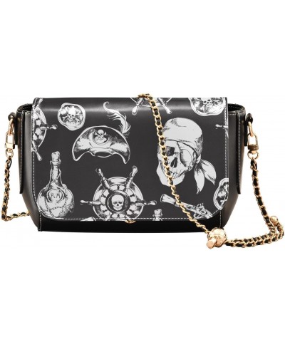 Skulls Pattern on Black Background Stylish Leather Clamshell Crossbody Handbag with Detachable Adjustable Shoulder Strap $20....