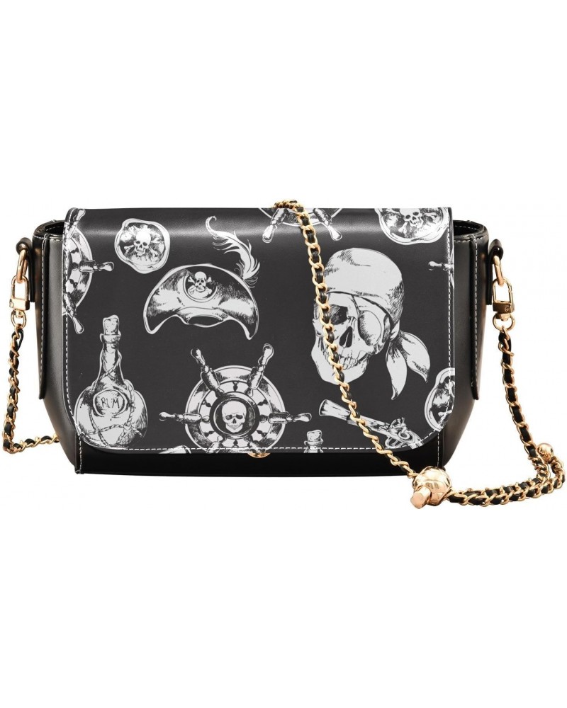 Skulls Pattern on Black Background Stylish Leather Clamshell Crossbody Handbag with Detachable Adjustable Shoulder Strap $20....