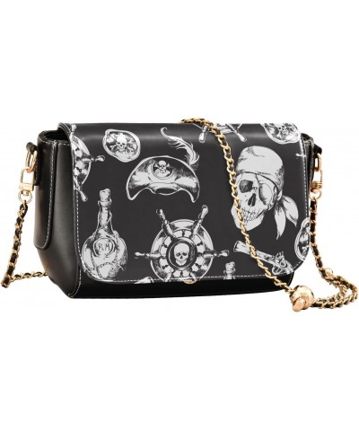 Skulls Pattern on Black Background Stylish Leather Clamshell Crossbody Handbag with Detachable Adjustable Shoulder Strap $20....