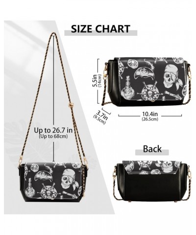 Skulls Pattern on Black Background Stylish Leather Clamshell Crossbody Handbag with Detachable Adjustable Shoulder Strap $20....