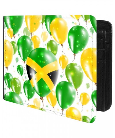 Unique Desige Pattern - Flying Rubber Balloons in Colors of the Jamaican Flag, Slim Front Pocket Wallet Billfold RFID Blockin...