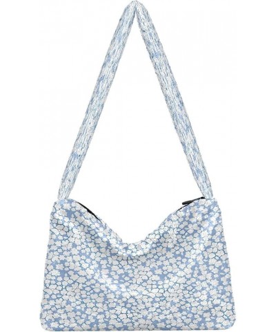 Colorful Flowers Designed Crossbody Hobo Handbags, Fuzzy Tote One Shoulder Purse Small Flower White Blue $10.50 Totes