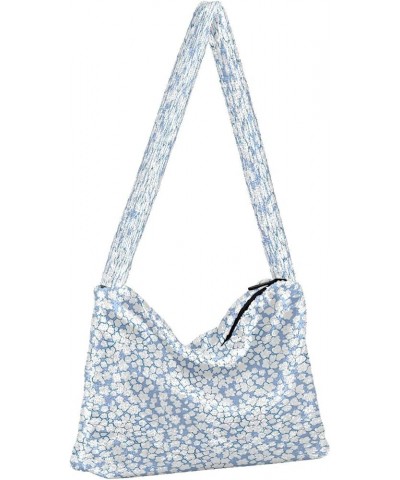 Colorful Flowers Designed Crossbody Hobo Handbags, Fuzzy Tote One Shoulder Purse Small Flower White Blue $10.50 Totes