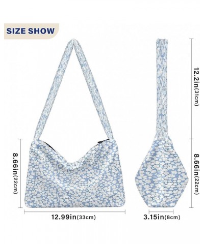 Colorful Flowers Designed Crossbody Hobo Handbags, Fuzzy Tote One Shoulder Purse Small Flower White Blue $10.50 Totes