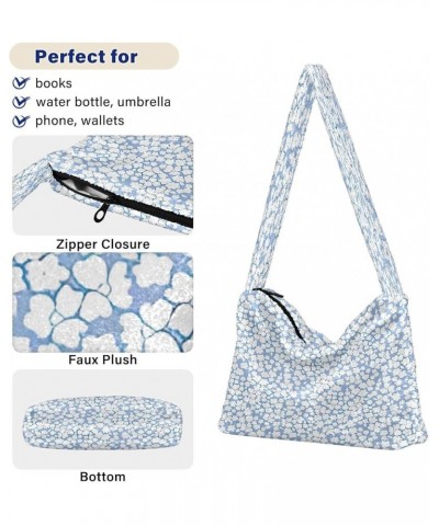 Colorful Flowers Designed Crossbody Hobo Handbags, Fuzzy Tote One Shoulder Purse Small Flower White Blue $10.50 Totes