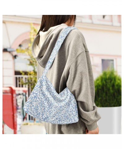 Colorful Flowers Designed Crossbody Hobo Handbags, Fuzzy Tote One Shoulder Purse Small Flower White Blue $10.50 Totes