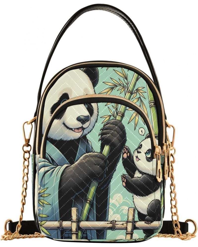 Cheerful Giant Panda Crossbody Bags for Women Quilted Shoulder Bag Handbag with Chain Strap Bamboo Trendy Cross Body Cell Pho...