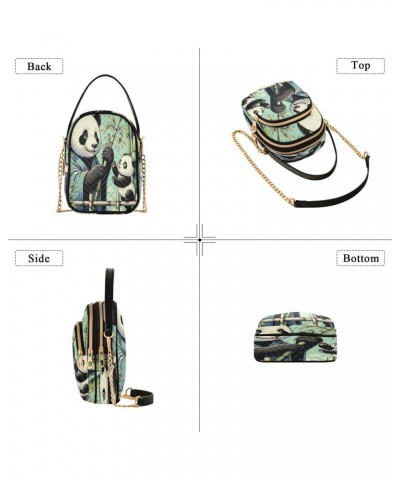 Cheerful Giant Panda Crossbody Bags for Women Quilted Shoulder Bag Handbag with Chain Strap Bamboo Trendy Cross Body Cell Pho...