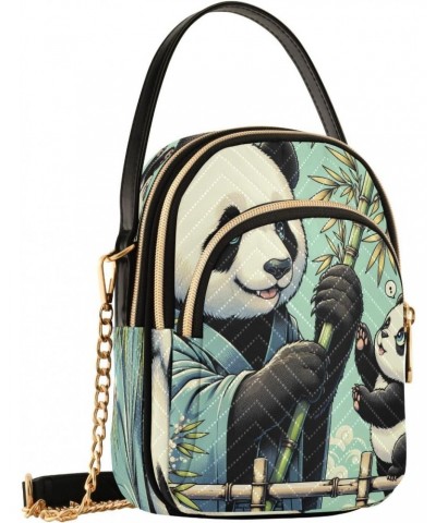 Cheerful Giant Panda Crossbody Bags for Women Quilted Shoulder Bag Handbag with Chain Strap Bamboo Trendy Cross Body Cell Pho...