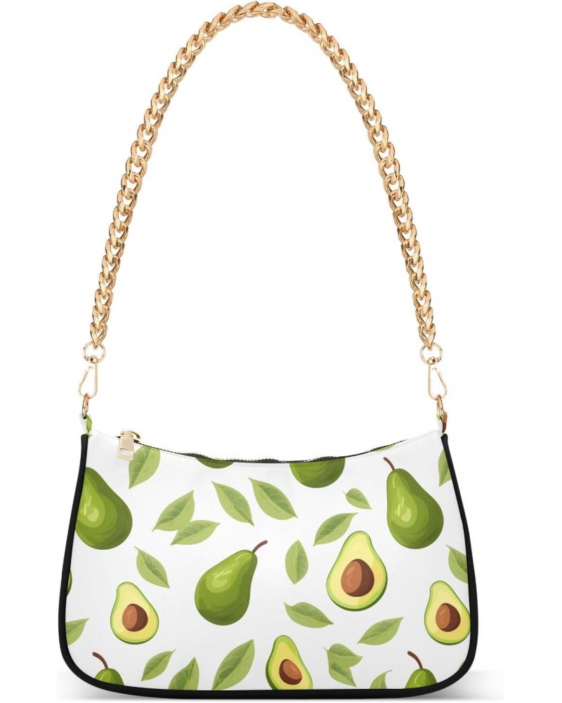 Avocado Cartoon Theme Clutch Shoulder Bag for Women, Hobo Tote Handbag with Gold Chain, Crossbody Bag with Zipper Closure $16...