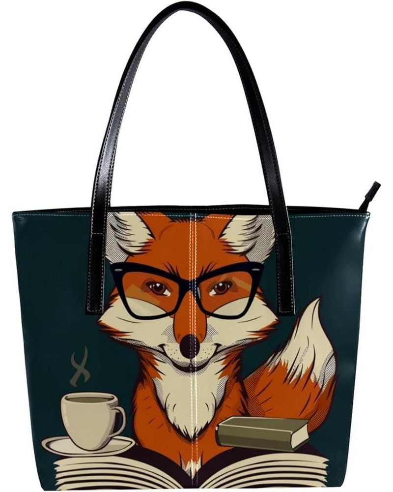 Tote Bag, Vegan Leather Large Tote Bag, Women's Tote Handbags, Forest Hedgehog Fox Raccoon Lovely Animal, Tote Bags for Women...