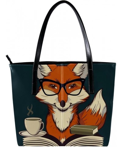 Tote Bag, Vegan Leather Large Tote Bag, Women's Tote Handbags, Forest Hedgehog Fox Raccoon Lovely Animal, Tote Bags for Women...