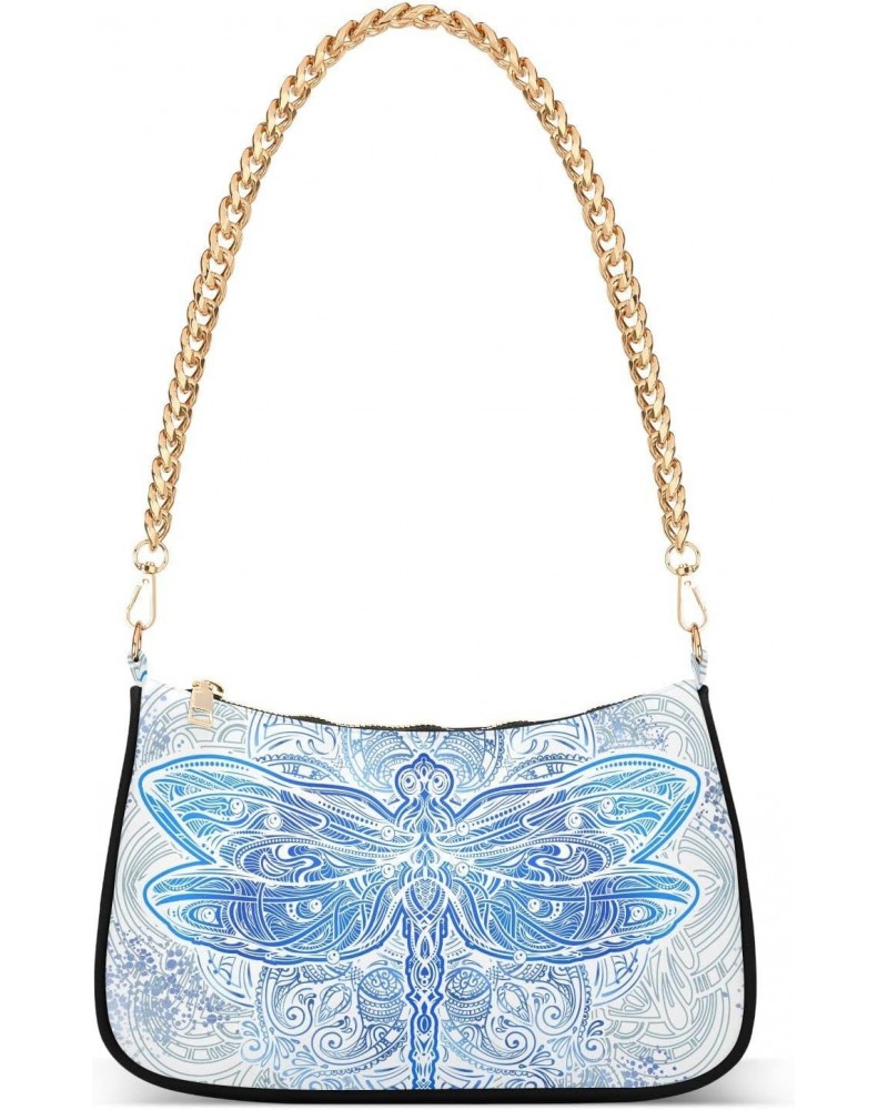 Ethnic Tribal Dragonfly Mandala Small Shoulder Bags for Women Handbags Mini Clutch Purse with Zipper $13.50 Shoulder Bags