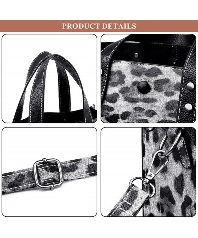 Top Handle Satchel Bag for Women PU Leather Animal Pattern Printed Crossbody Shoulder Bag Work Handbag Purse Set 2pcs C / Bla...