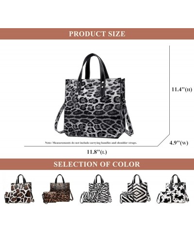 Top Handle Satchel Bag for Women PU Leather Animal Pattern Printed Crossbody Shoulder Bag Work Handbag Purse Set 2pcs C / Bla...