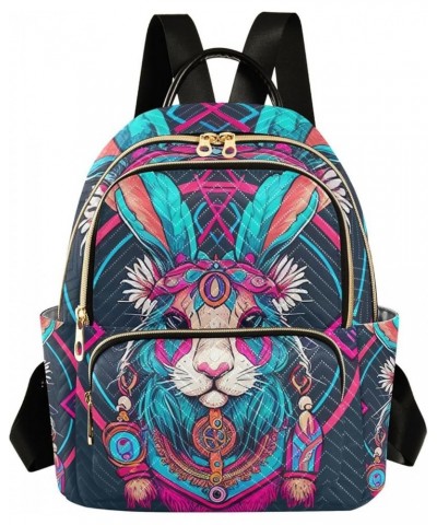 Small Fashion Backpack for Women Tribal Rabbit Print Ladies Travel Daypack Aesthetic Shoulder Bag 10.2×5.1×12.5 IN $14.72 Bac...