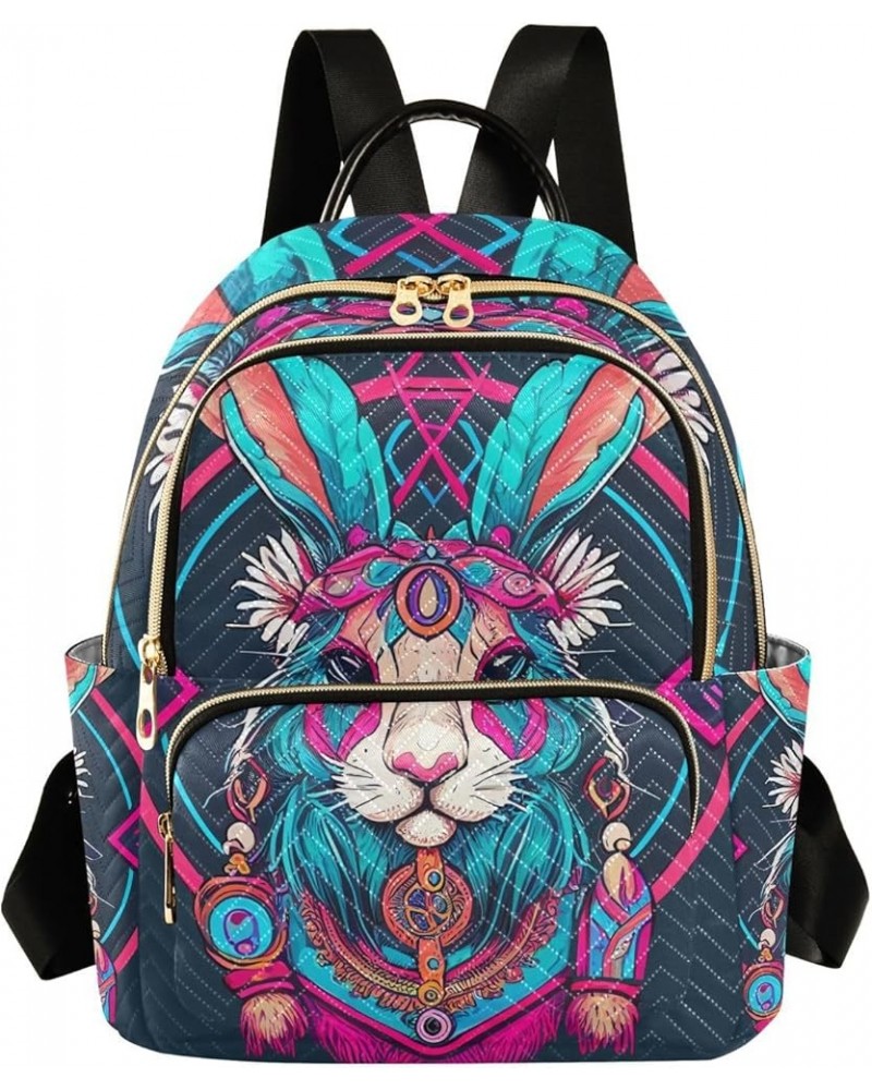 Small Fashion Backpack for Women Tribal Rabbit Print Ladies Travel Daypack Aesthetic Shoulder Bag 10.2×5.1×12.5 IN $14.72 Bac...