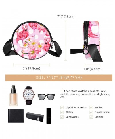 Flamingo and Pink Flower on Polka Dots Crossbody Bag for Women Teen Girls Round Canvas Shoulder Bag Purse Tote Handbag Bag $1...