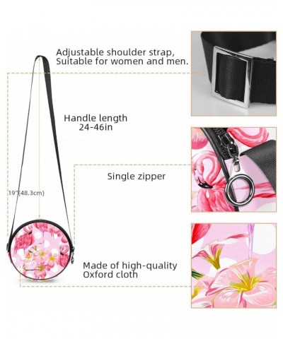 Flamingo and Pink Flower on Polka Dots Crossbody Bag for Women Teen Girls Round Canvas Shoulder Bag Purse Tote Handbag Bag $1...