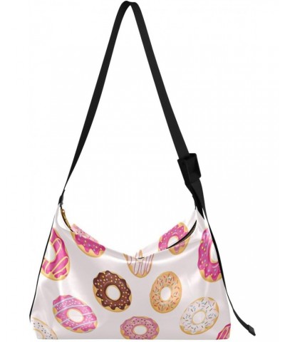 Large Crossbody Bag Cute Pink Colors Sweet Glazed Donuts PU Leather Shoulder Bag for Women Girls $19.13 Crossbody Bags