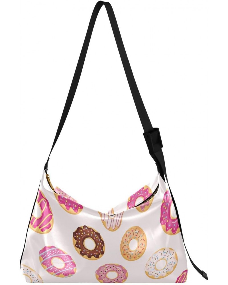 Large Crossbody Bag Cute Pink Colors Sweet Glazed Donuts PU Leather Shoulder Bag for Women Girls $19.13 Crossbody Bags