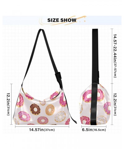 Large Crossbody Bag Cute Pink Colors Sweet Glazed Donuts PU Leather Shoulder Bag for Women Girls $19.13 Crossbody Bags