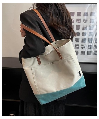 Canvas Shoulder Bag for Women Color Contrast Hobo Bag Large Casual Satchel Tote Bag Top Handle Handbag B Green $20.19 Totes